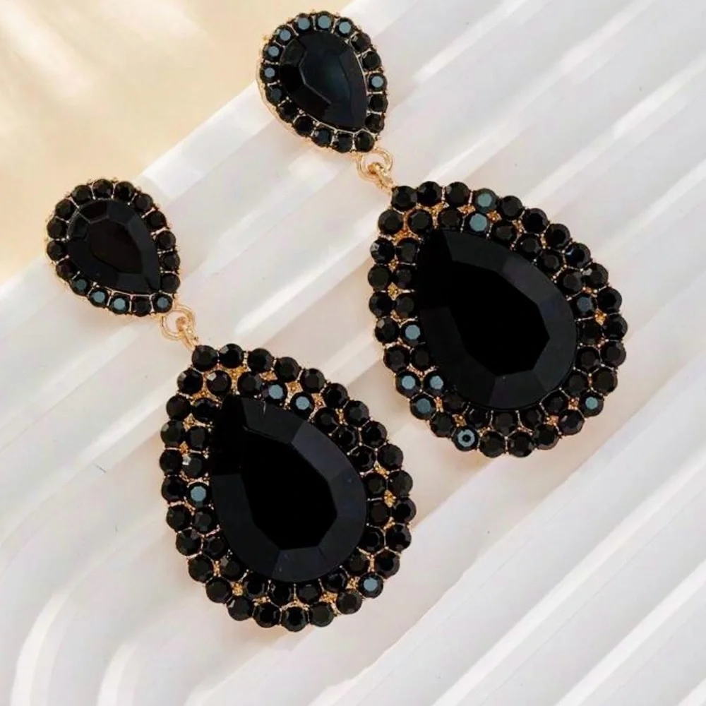 Black Water Drop Statement Earrings – Fantasy Luxury Drop Earrings